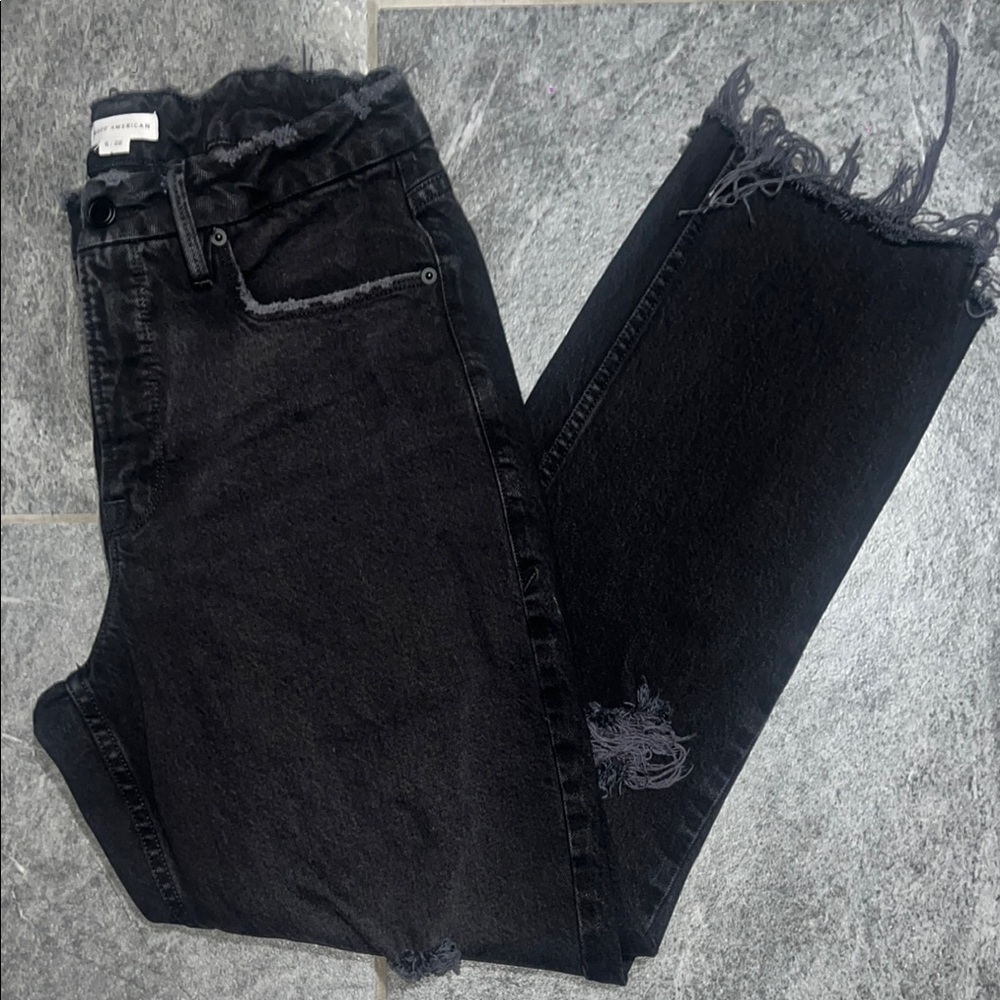 Good American Black Ankle Cropped Jeans Distressed 177.